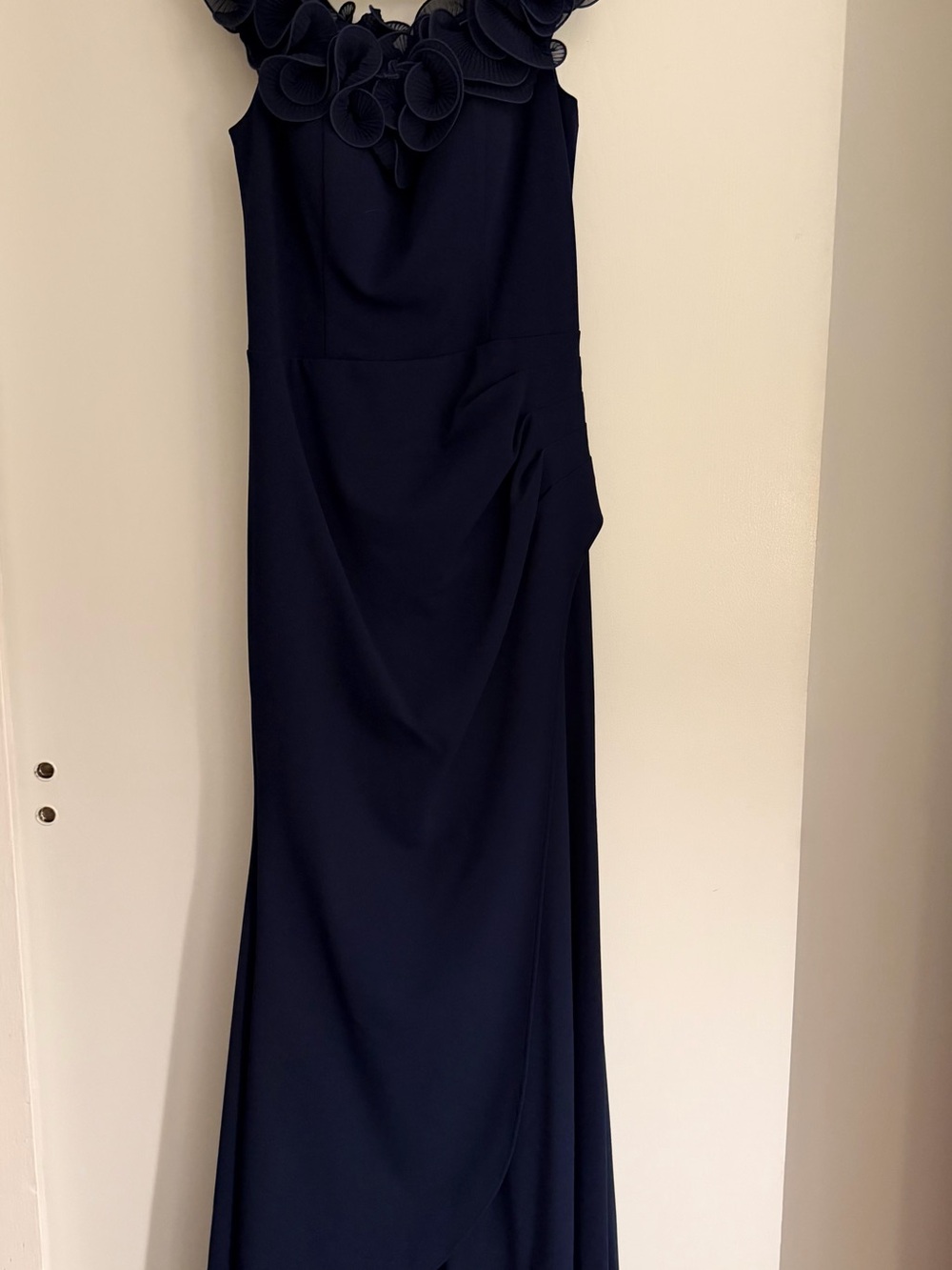 Aqua Deep Navy Maxi Dress with Sculpted Floral Neckline